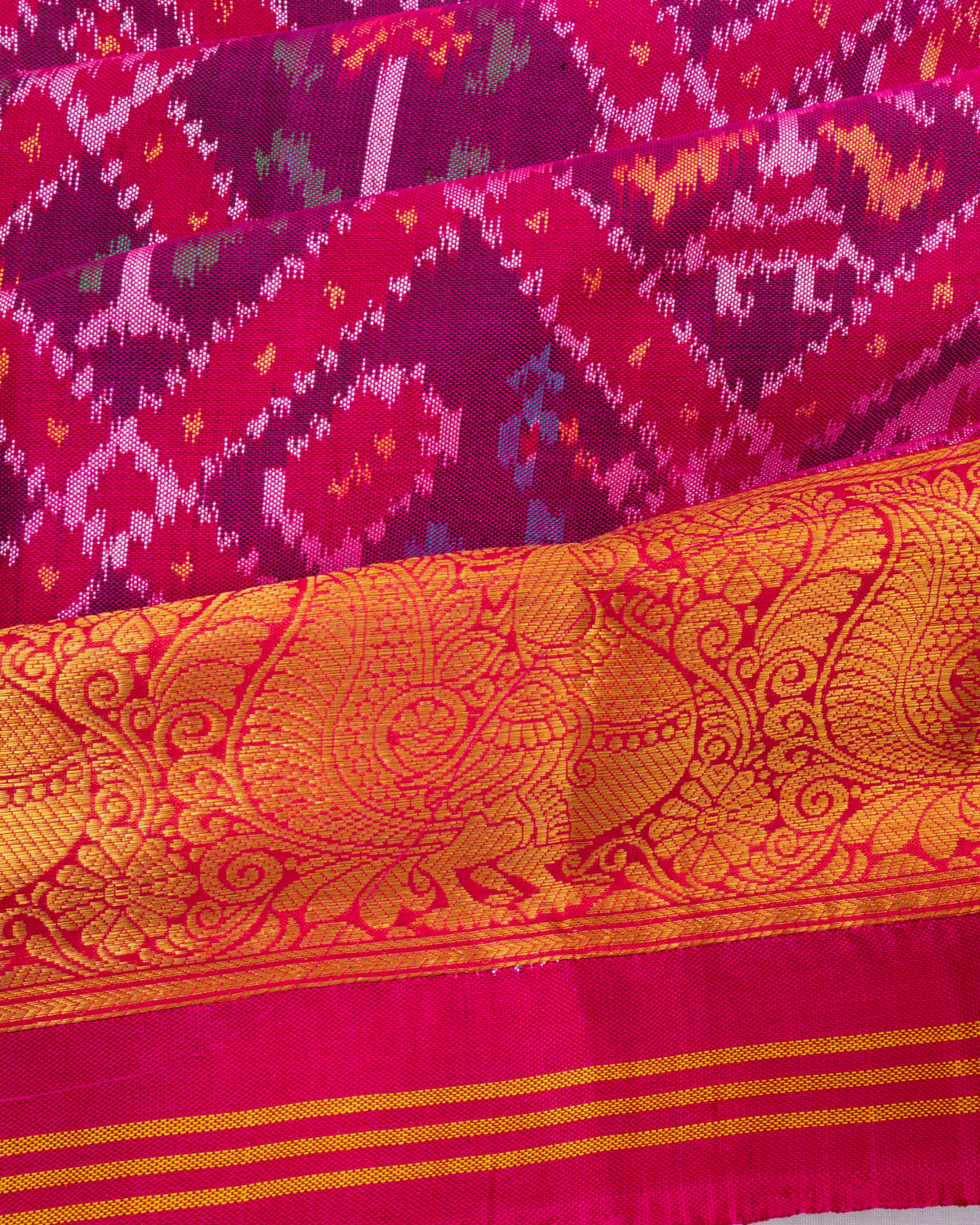 Kanchipuram X Semi Patan Silk Ikat Pink Saree