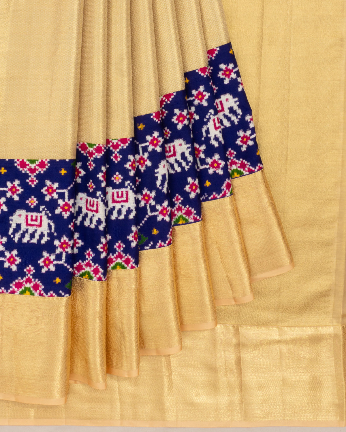 Patan Patola X Kanchipuram Silk Tissue Brocade Gold Saree