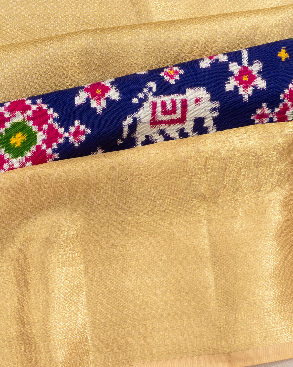 Patan Patola X Kanchipuram Silk Tissue Brocade Gold Saree