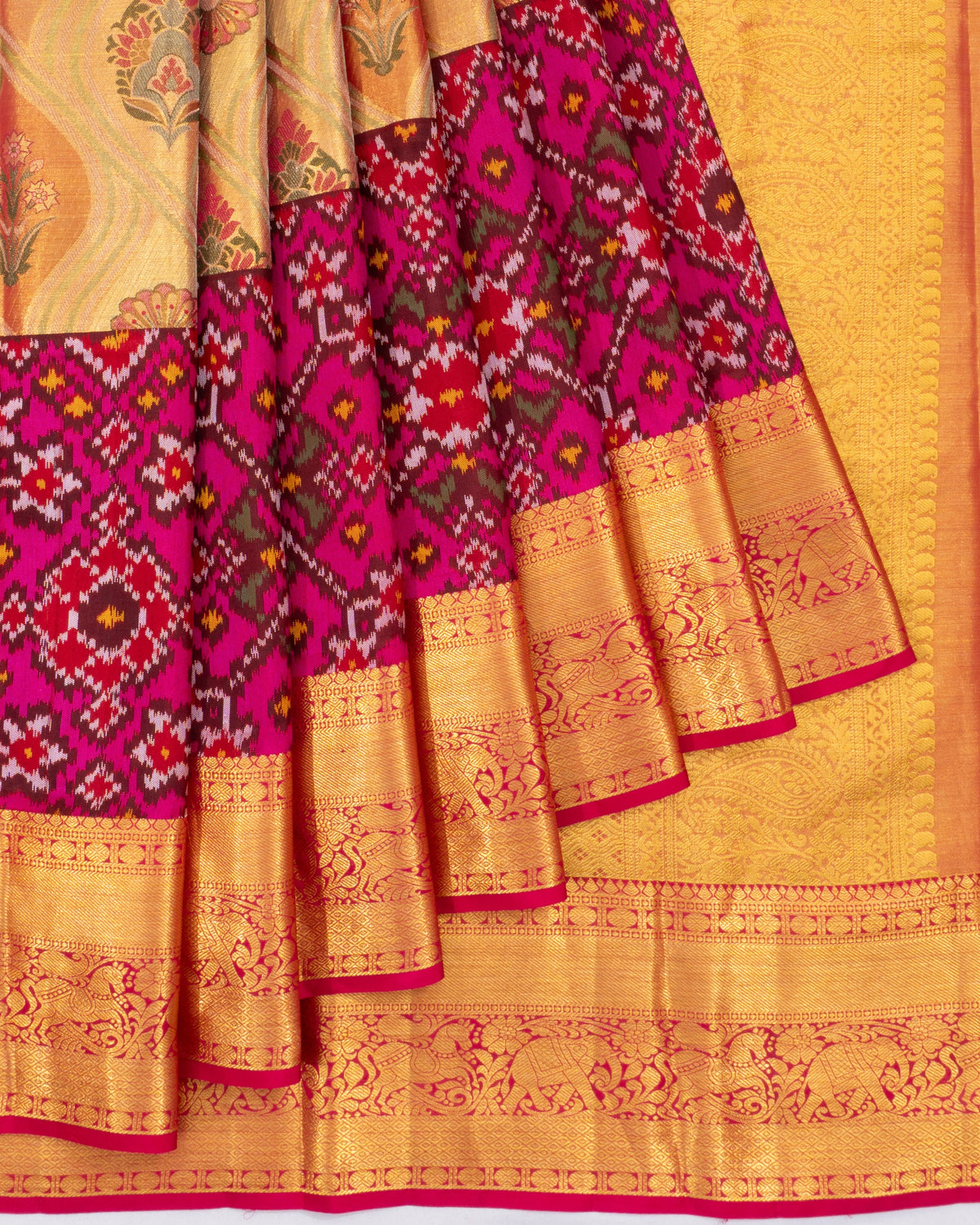 Semi Patan X Kanchipuram Silk Tissue Brocade And Butta Gold Saree