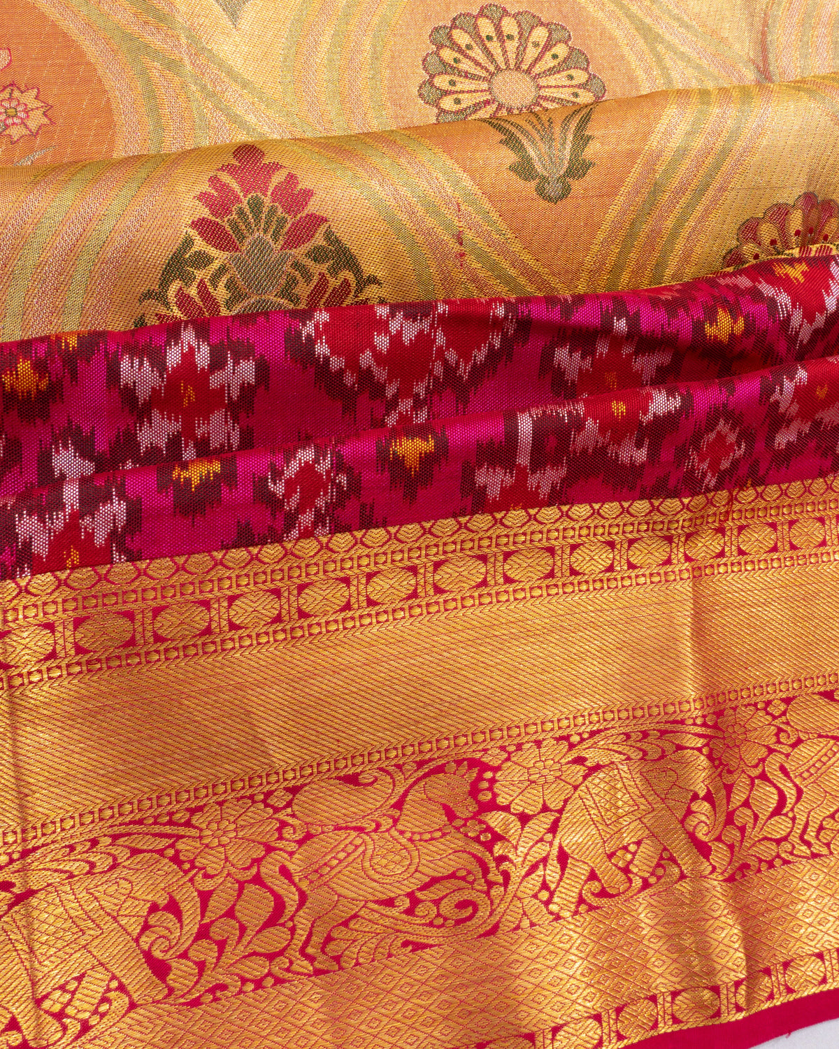 Semi Patan X Kanchipuram Silk Tissue Brocade And Butta Gold Saree