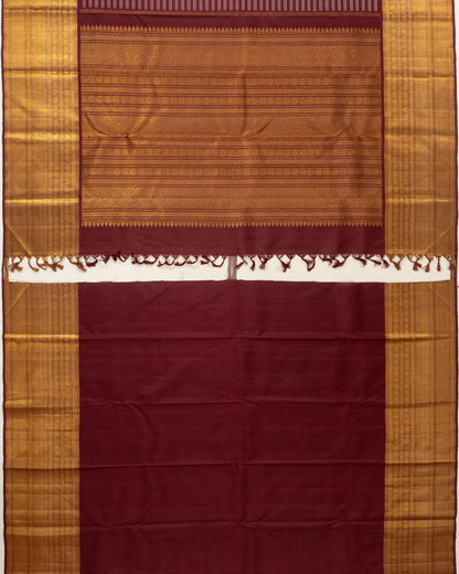 Classic Kanchipuram Silk Checks And Butta White And Maroon Saree