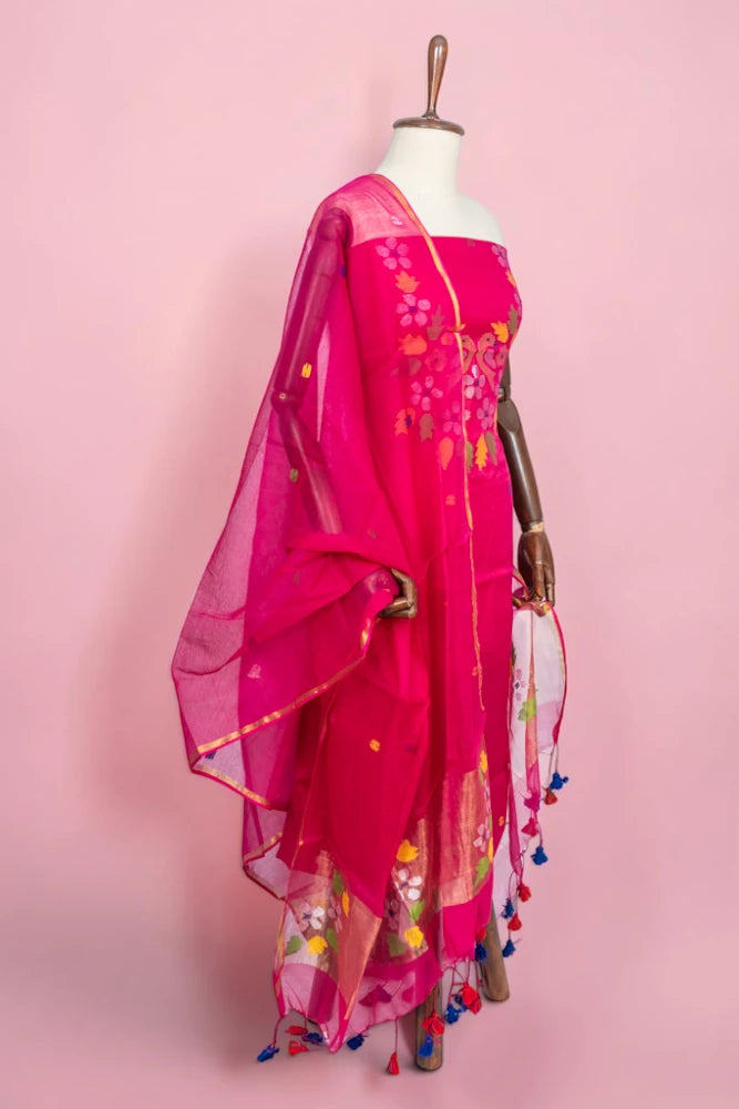 Phulia Cotton Jamdani Butta Pink Salwar Suit Set