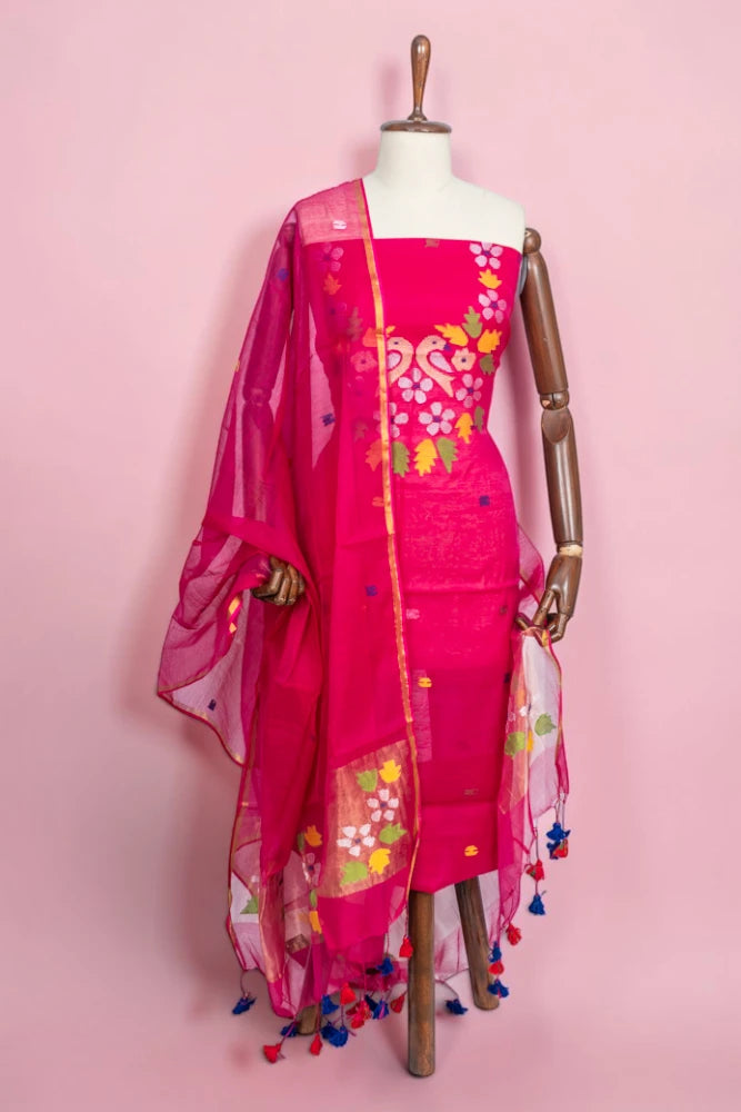Phulia Cotton Jamdani Butta Pink Salwar Suit Set