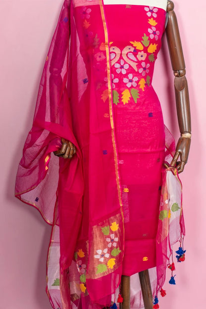 Phulia Cotton Jamdani Butta Pink Salwar Suit Set
