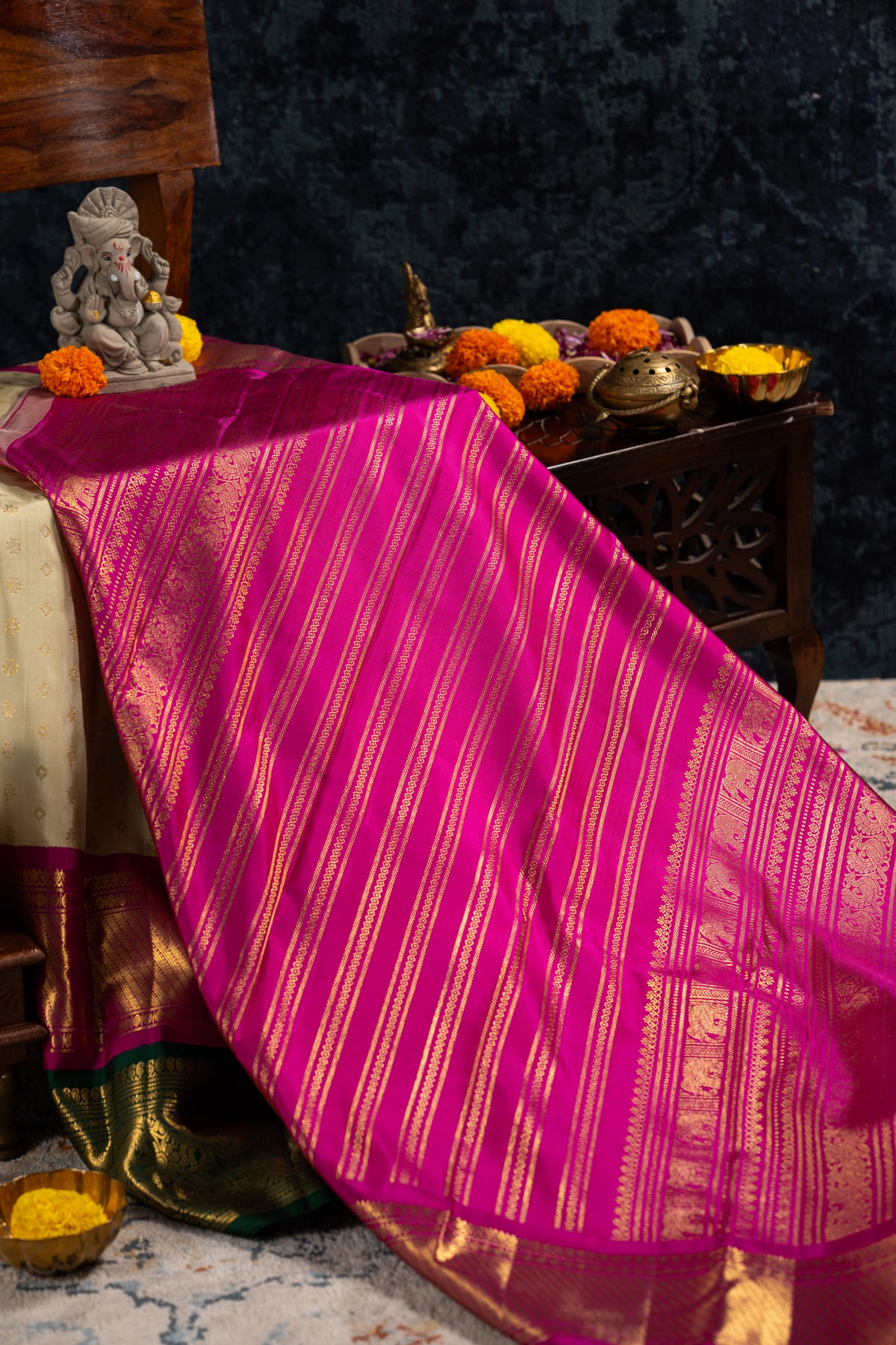 Kanchipuram Silk Butta Cream Saree