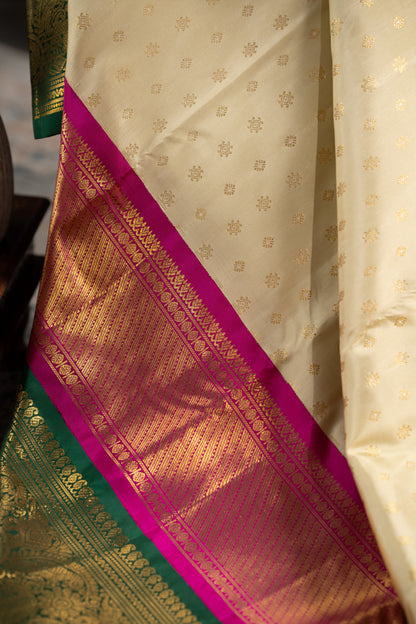 Kanchipuram Silk Butta Cream Saree