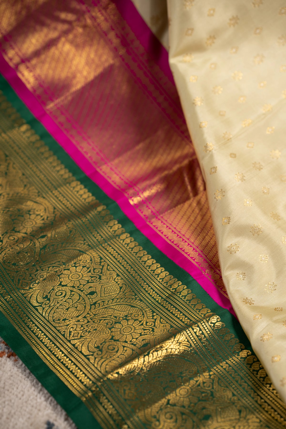 Kanchipuram Silk Butta Cream Saree