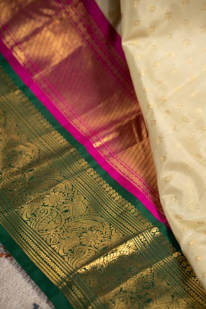 Kanchipuram Silk Butta Cream Saree