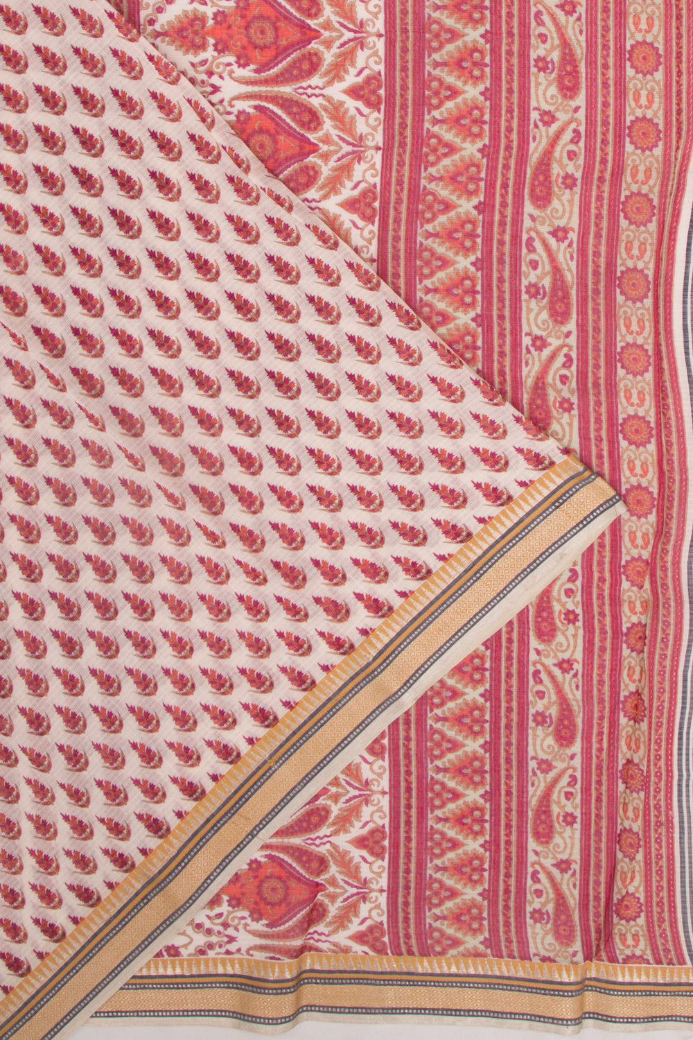 Mul Cotton Floral Printed Cream Saree
