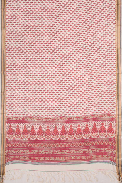 Mul Cotton Floral Printed Cream Saree