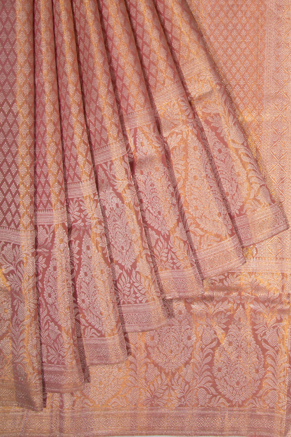 Kanchipuram Silk Tissue Brocade Peach Saree