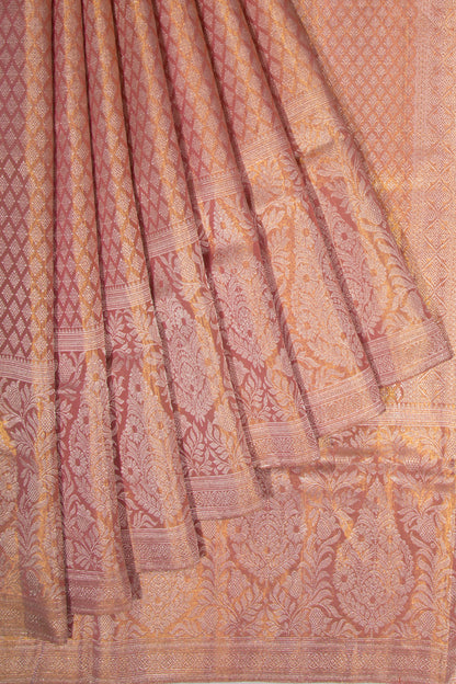 Kanchipuram Silk Tissue Brocade Peach Saree