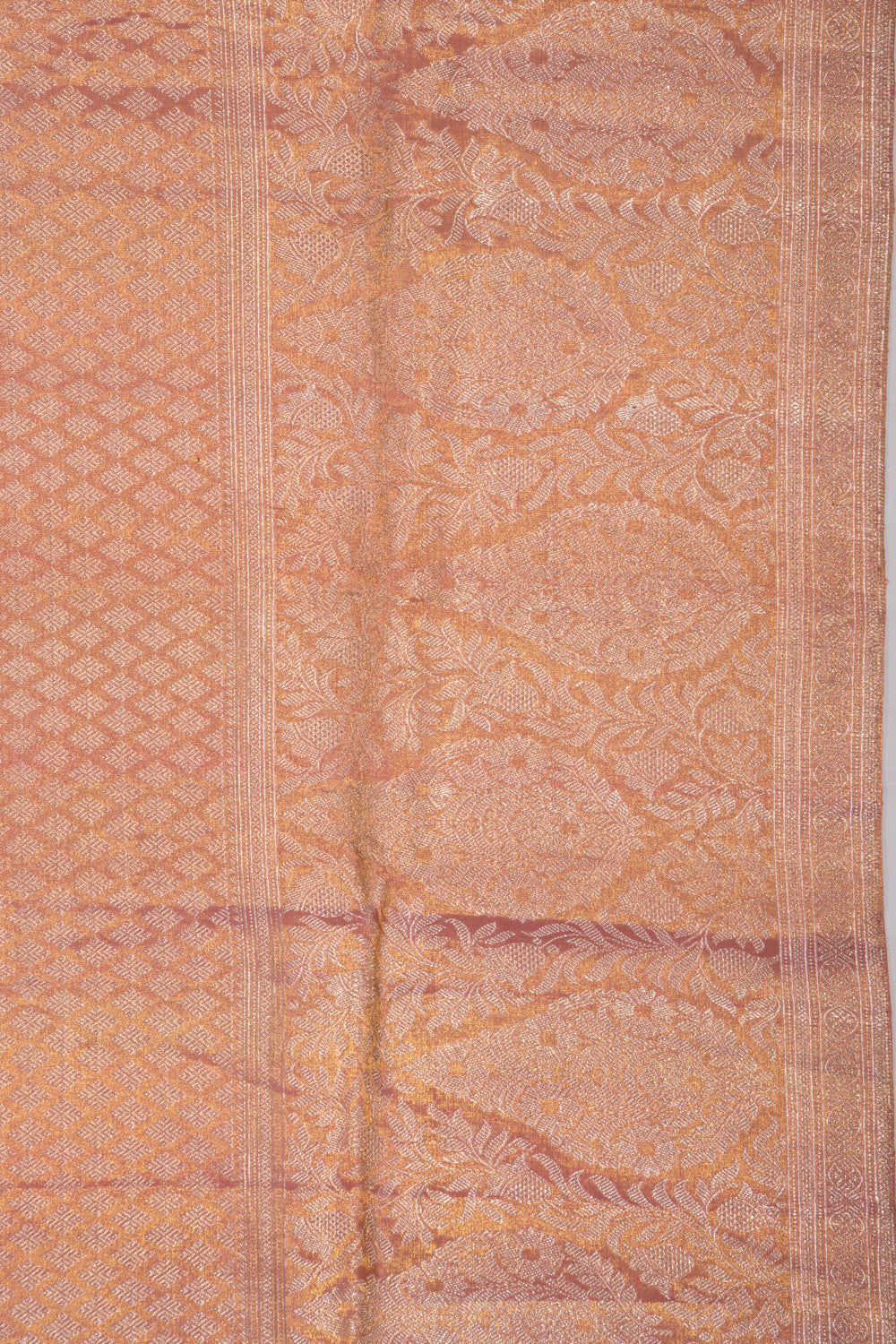 Kanchipuram Silk Tissue Brocade Peach Saree