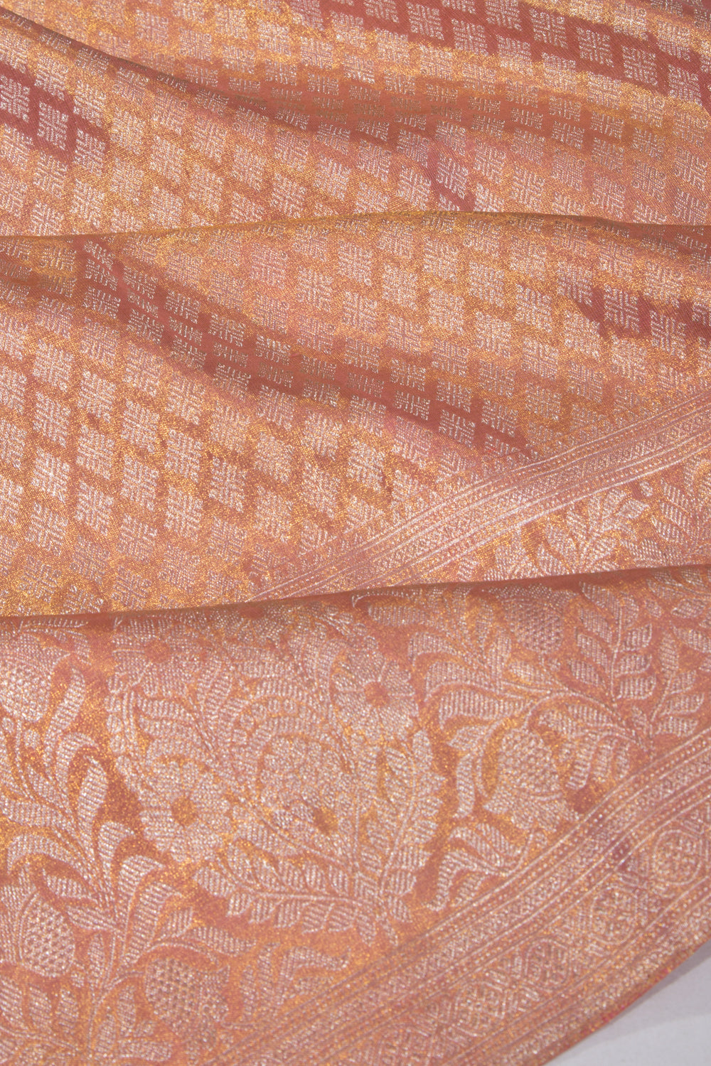 Kanchipuram Silk Tissue Brocade Peach Saree