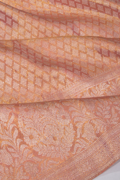 Kanchipuram Silk Tissue Brocade Peach Saree