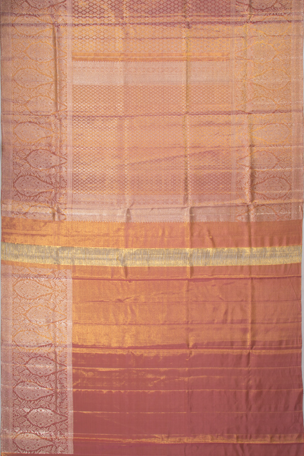 Kanchipuram Silk Tissue Brocade Peach Saree
