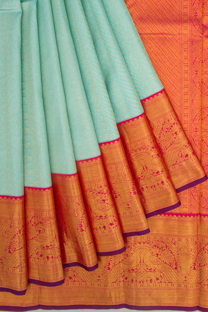 Kanchipuram Silk Brocade Sky Blue Saree