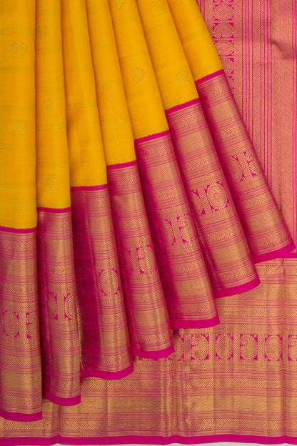 Kanchipuram Silk Checks And Butta Yellow Saree