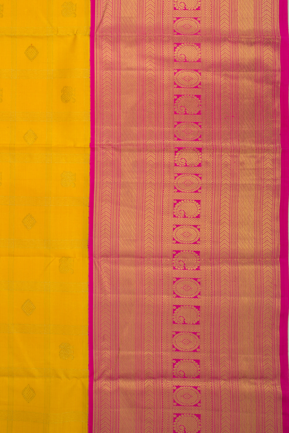 Kanchipuram Silk Checks And Butta Yellow Saree