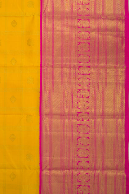 Kanchipuram Silk Checks And Butta Yellow Saree