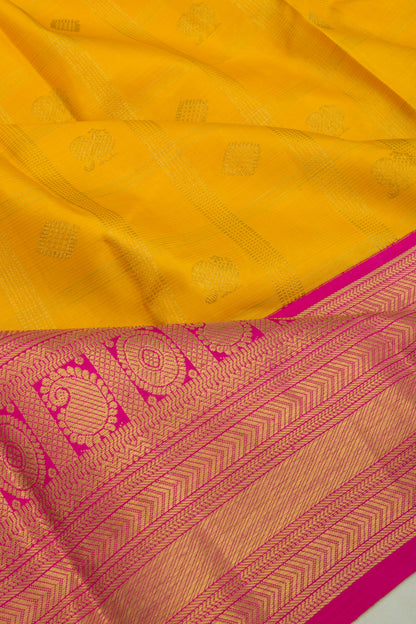 Kanchipuram Silk Checks And Butta Yellow Saree