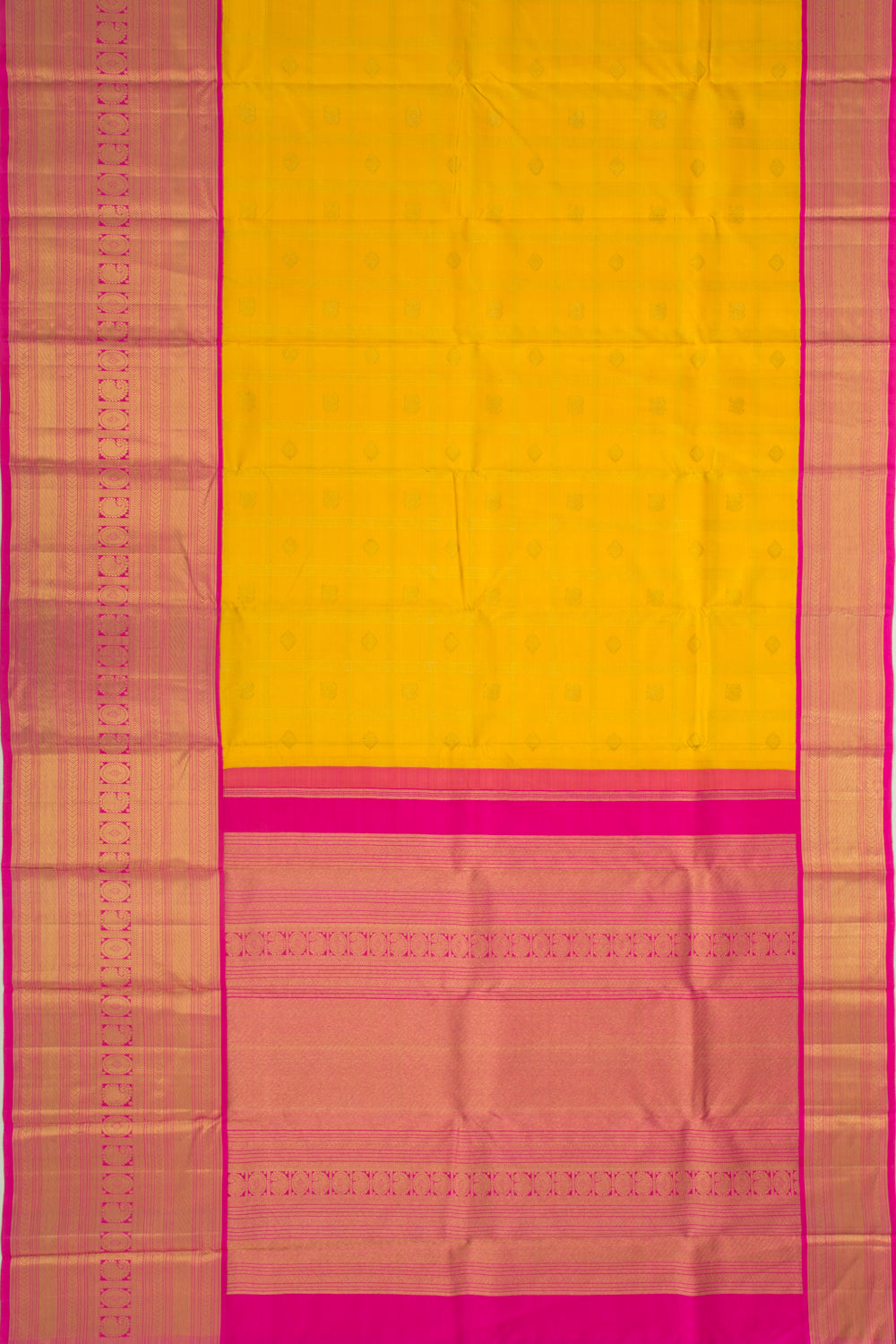Kanchipuram Silk Checks And Butta Yellow Saree