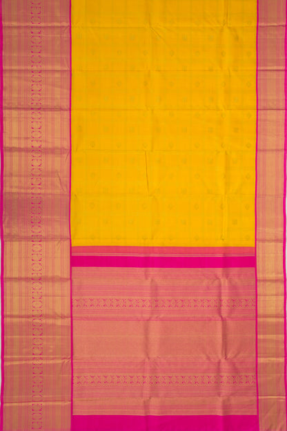 Kanchipuram Silk Checks And Butta Yellow Saree