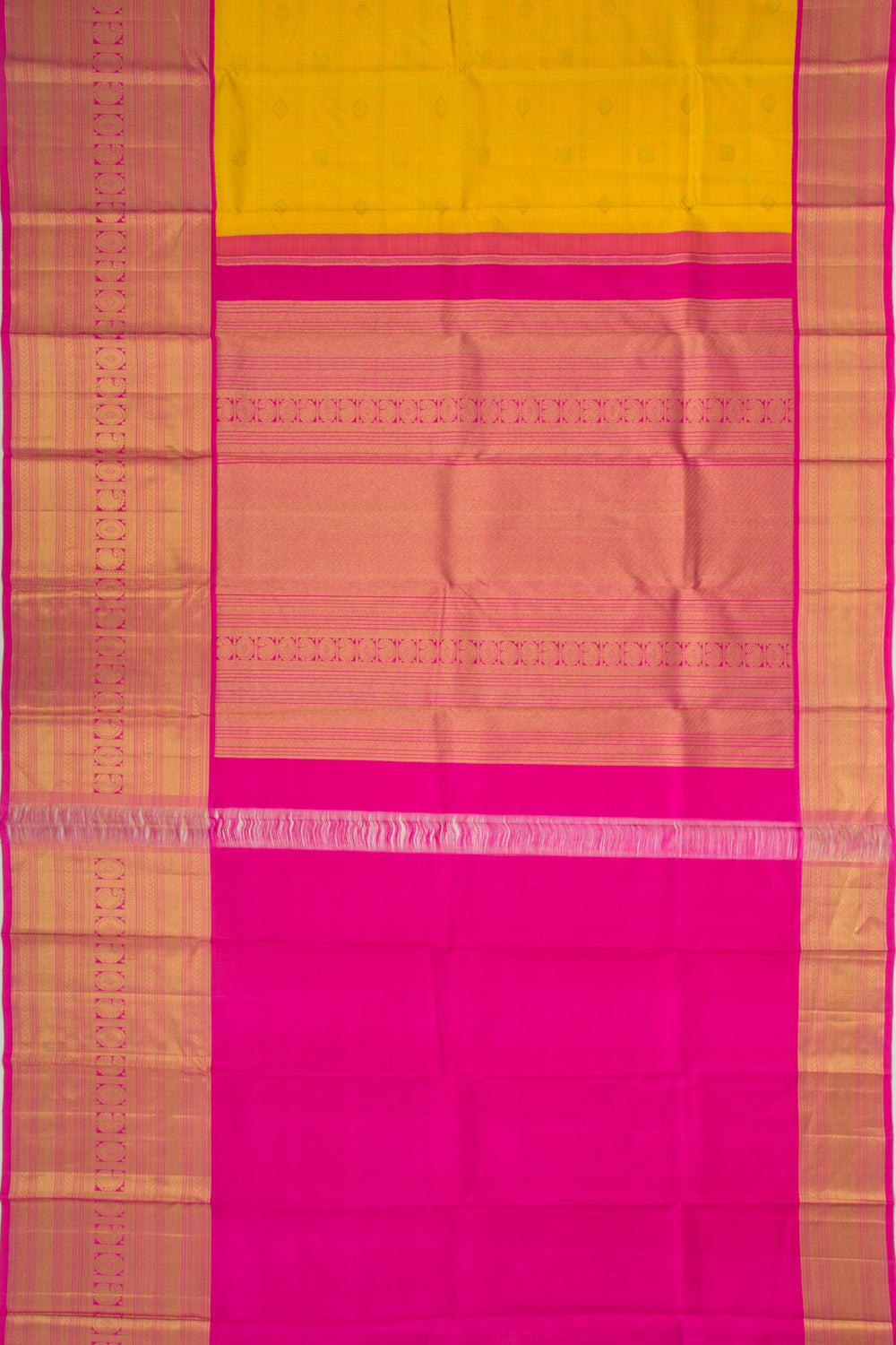 Kanchipuram Silk Checks And Butta Yellow Saree