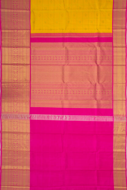 Kanchipuram Silk Checks And Butta Yellow Saree