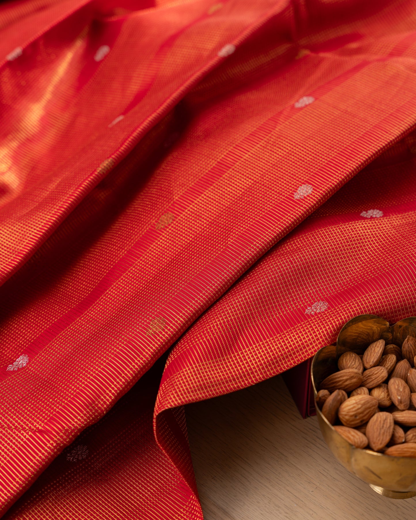 Kanchipuram Silk Brocade Red Saree With Rakhi And Gift Box
