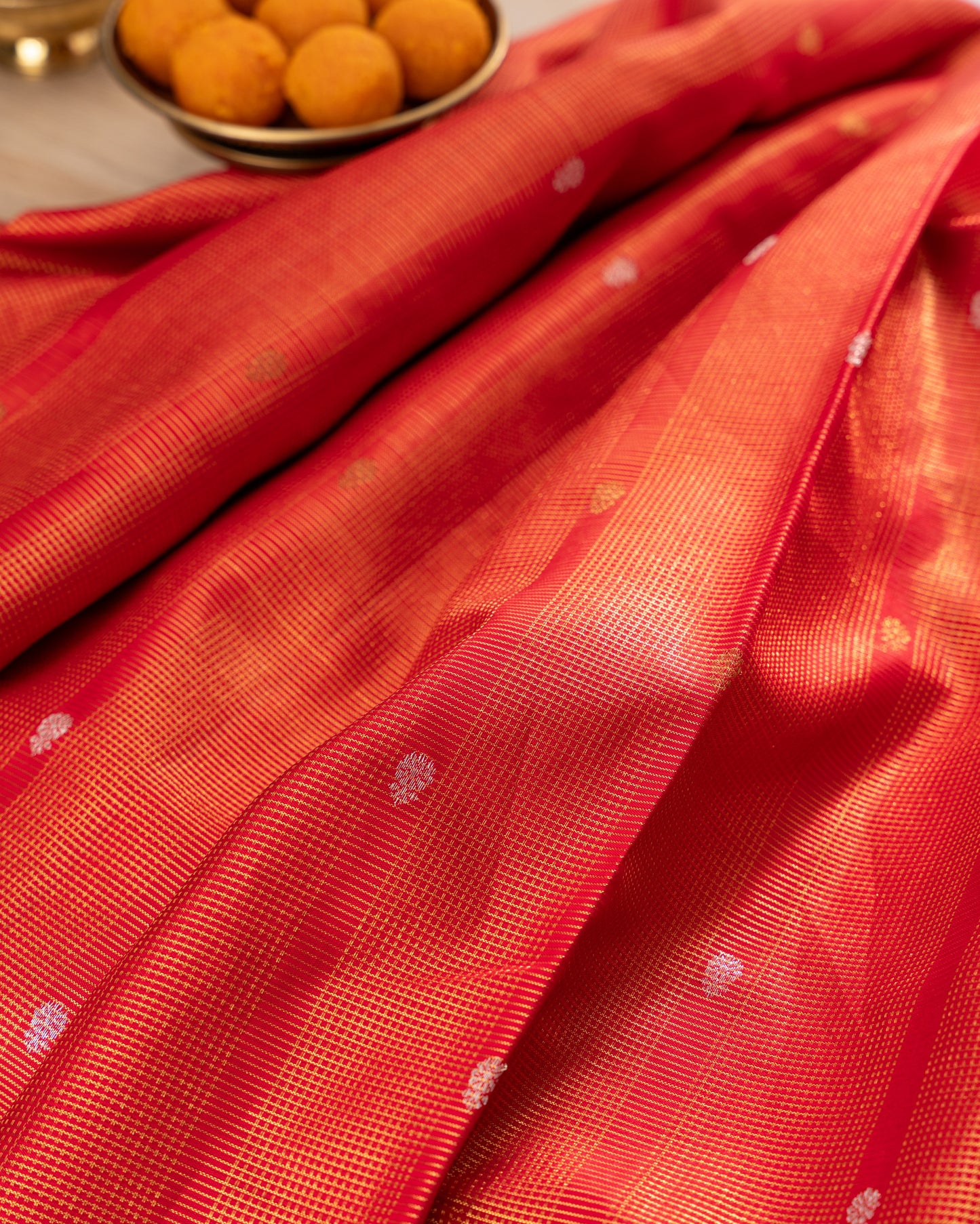 Kanchipuram Silk Brocade Red Saree With Rakhi And Gift Box