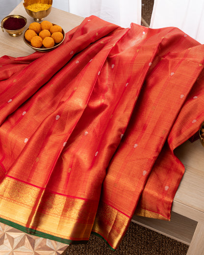 Kanchipuram Silk Brocade Red Saree With Rakhi And Gift Box
