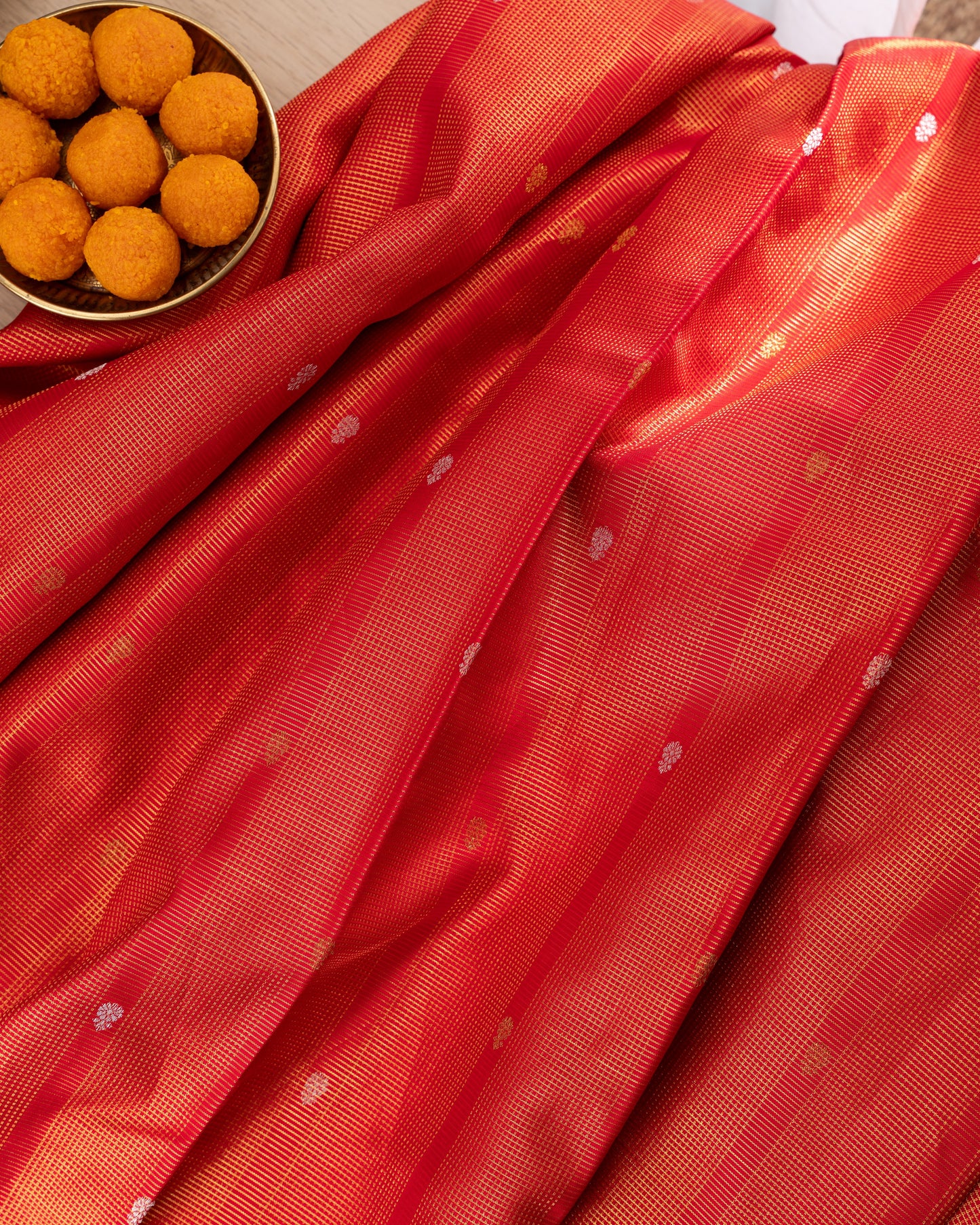 Kanchipuram Silk Brocade Red Saree With Rakhi And Gift Box