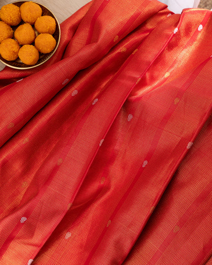 Kanchipuram Silk Brocade Red Saree With Rakhi And Gift Box