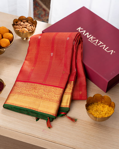 Kanchipuram Silk Brocade Red Saree With Rakhi And Gift Box