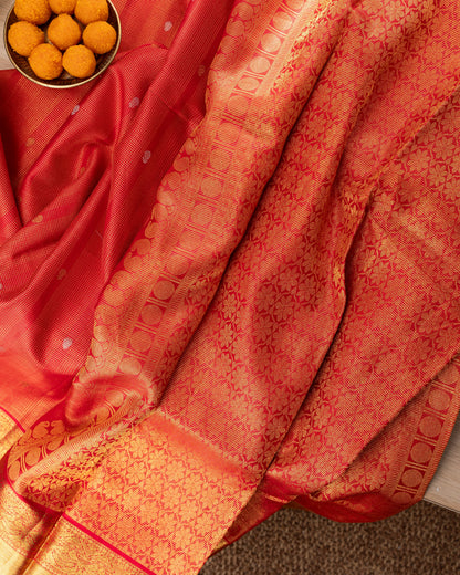 Kanchipuram Silk Brocade Red Saree With Rakhi And Gift Box