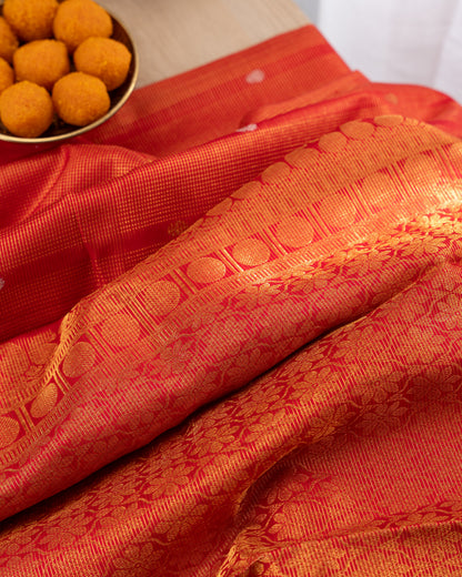 Kanchipuram Silk Brocade Red Saree With Rakhi And Gift Box