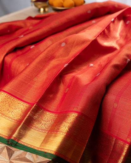 Kanchipuram Silk Brocade Red Saree With Rakhi And Gift Box