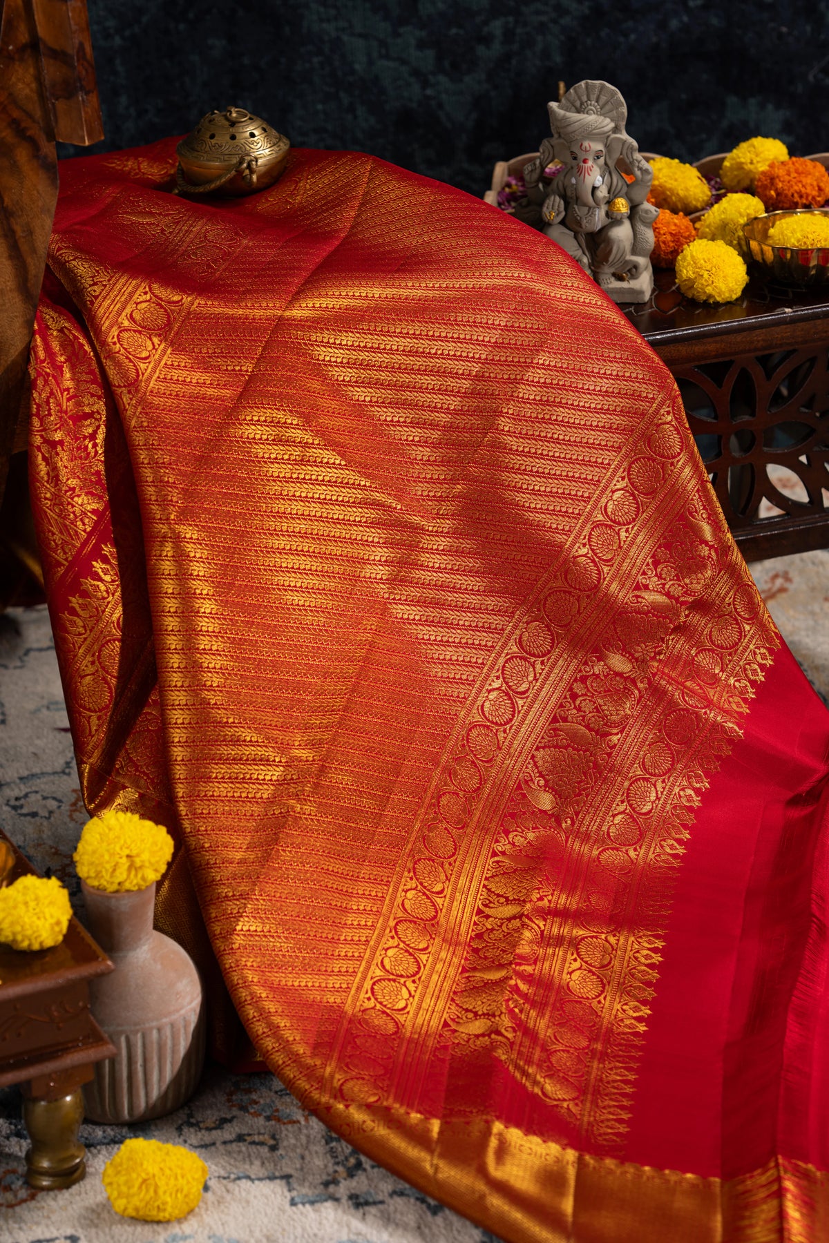 Taranga Kanchi Silk Brocade Red Saree