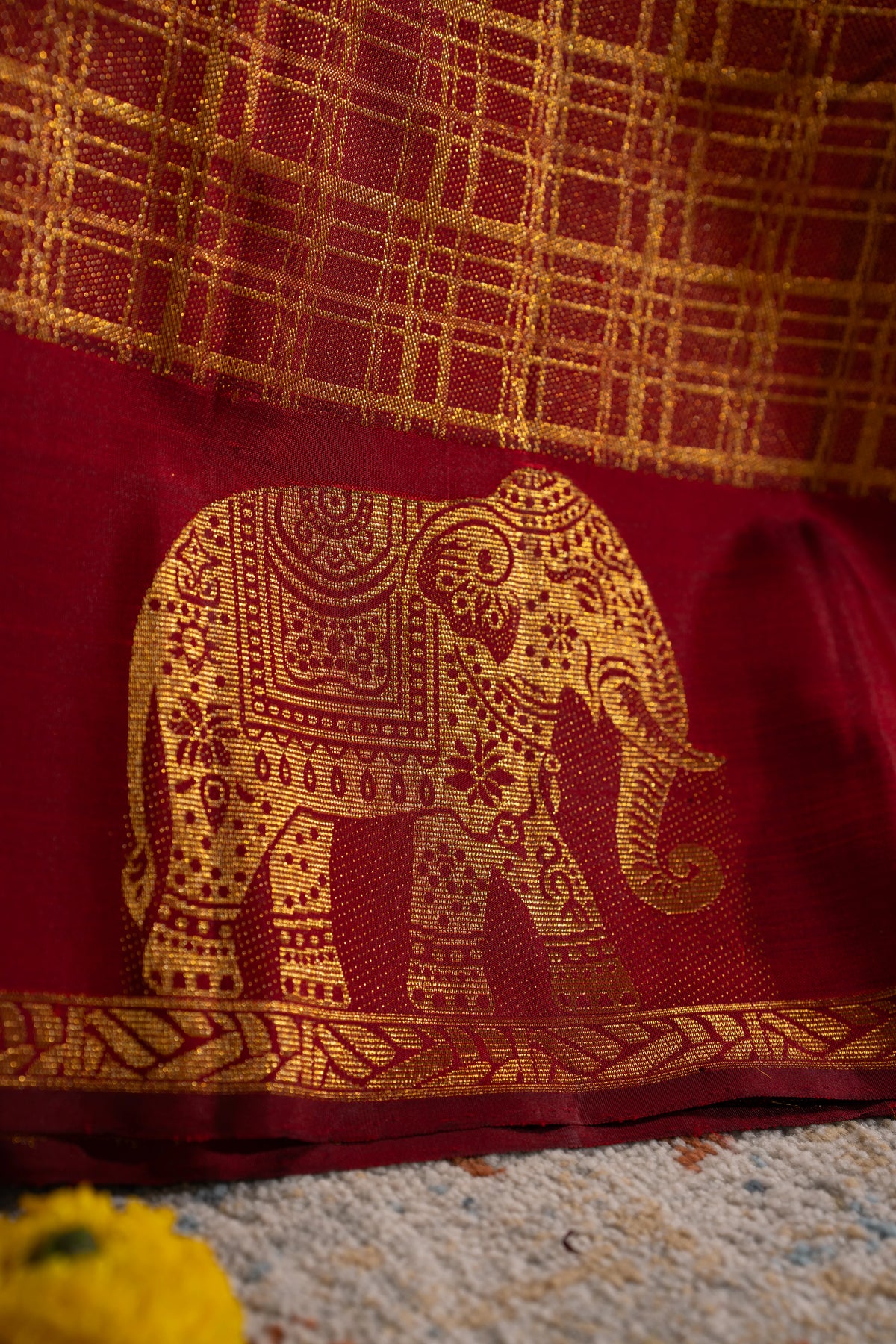 Kanchipuram Silk Checks Red Saree