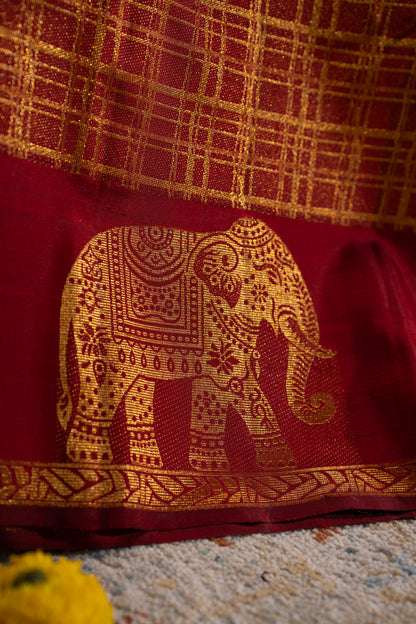 Kanchipuram Silk Checks Red Saree