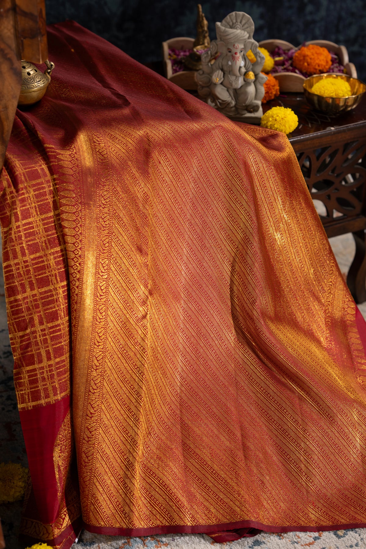Kanchipuram Silk Checks Red Saree