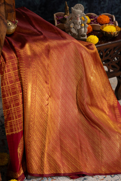 Kanchipuram Silk Checks Red Saree