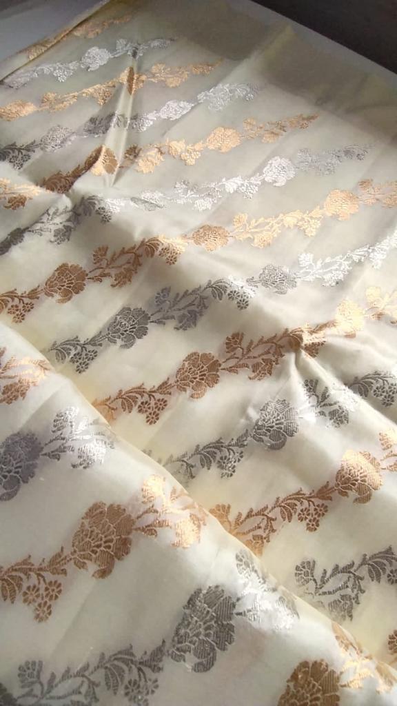 Banarasi Silk Leheriya Cream Saree