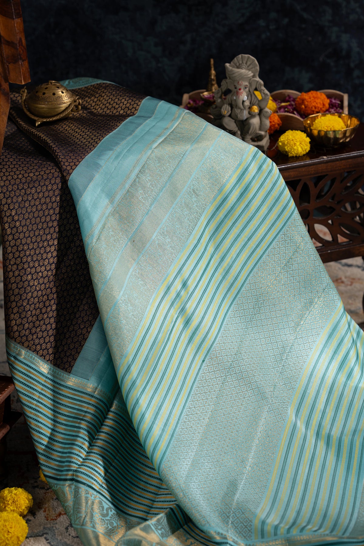 Taranga Kanchi Silk Brocade Dark Blue Saree