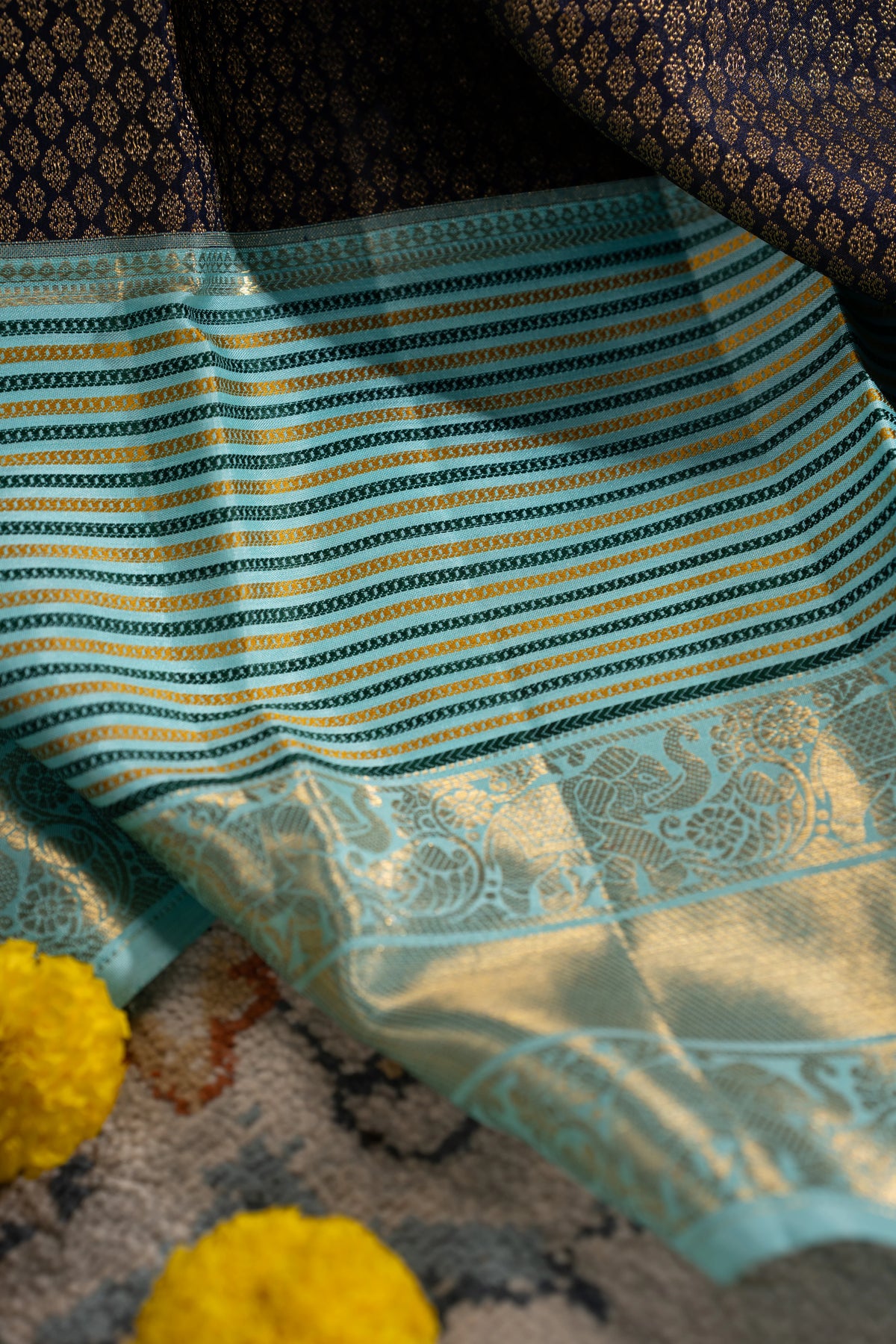 Taranga Kanchi Silk Brocade Dark Blue Saree