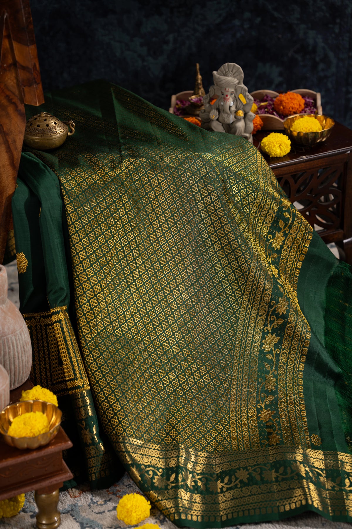 Kanchipuram Silk Butta And Brocade Green Saree