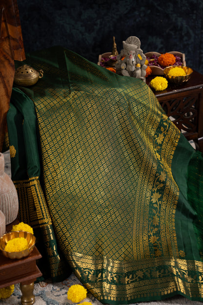Kanchipuram Silk Butta And Brocade Green Saree