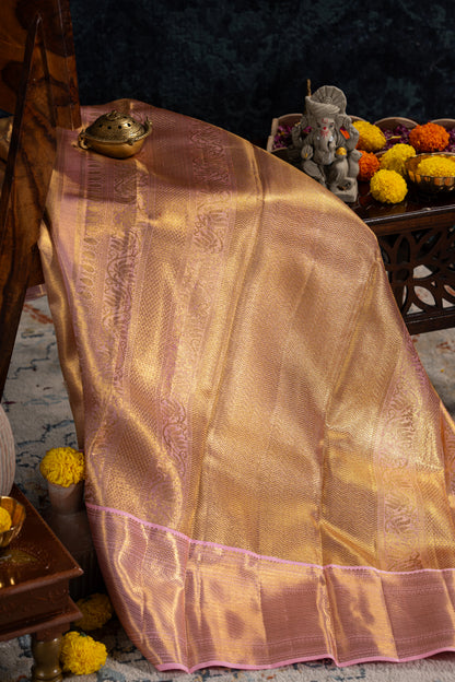 Kanchipuram Silk Tissue Butta Gold Saree